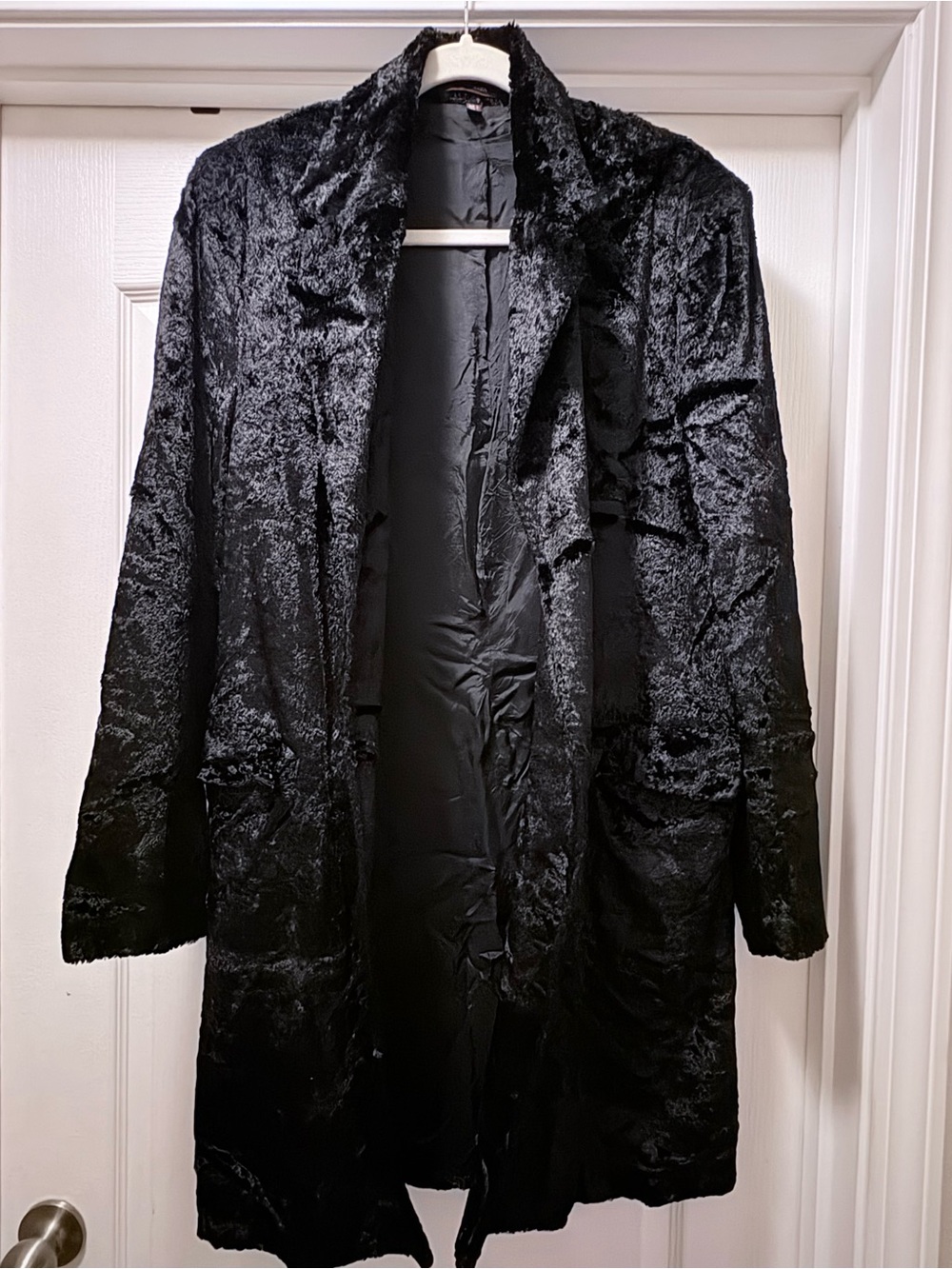 Vintage Zara Black Crushed Velvet Long Coat Size L - Picture 4 of 7